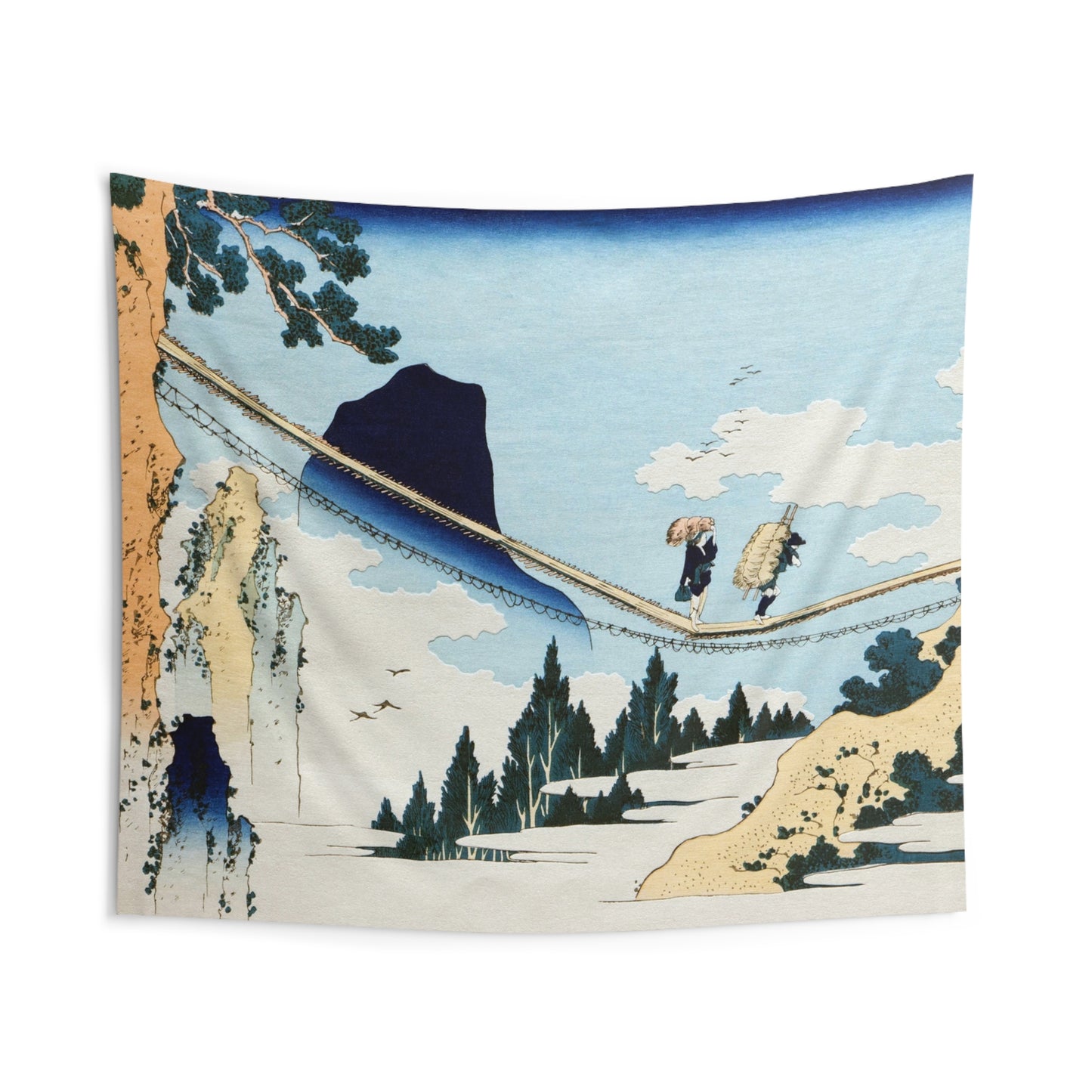 Detail of "The Suspension Bridge on the Border of Hida and Etchū Provinces" by Katsushika Hokusai -- Indoor Wall Tapestry