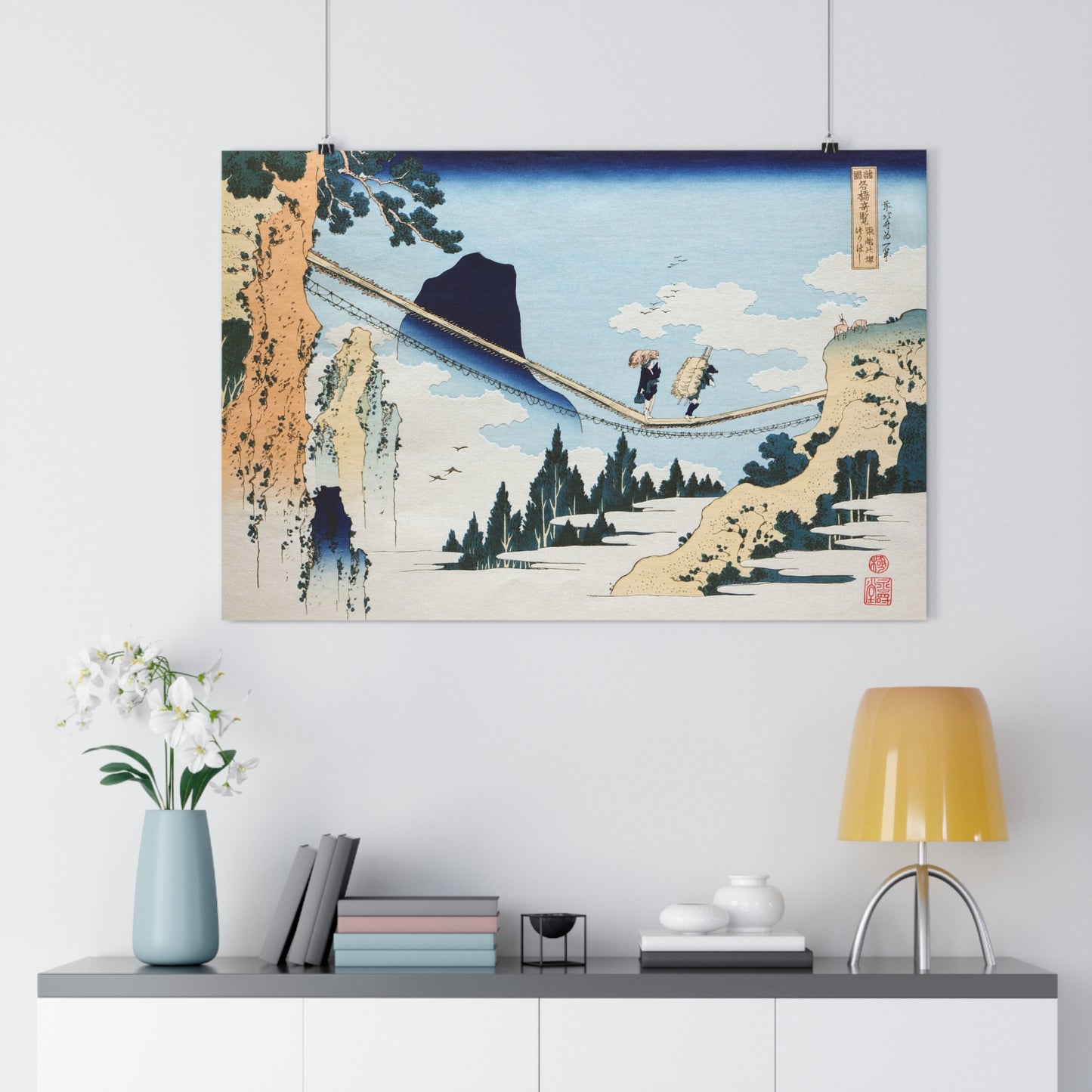 "The Suspension Bridge on the Border of Hida and Etchū Provinces" by Katsushika Hokusai -- Giclée Art Print