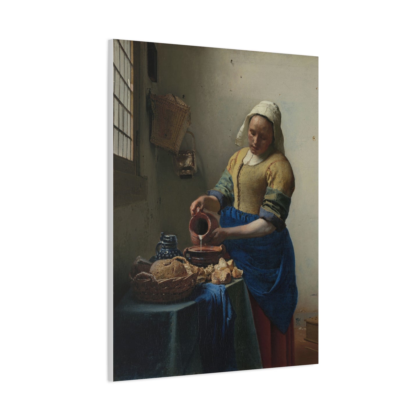 Detail from "The Milkmaid" by Johannes Vermeer -- Matte Canvas, Stretched, 1.25"