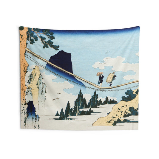 Detail of "The Suspension Bridge on the Border of Hida and Etchū Provinces" by Katsushika Hokusai -- Indoor Wall Tapestry