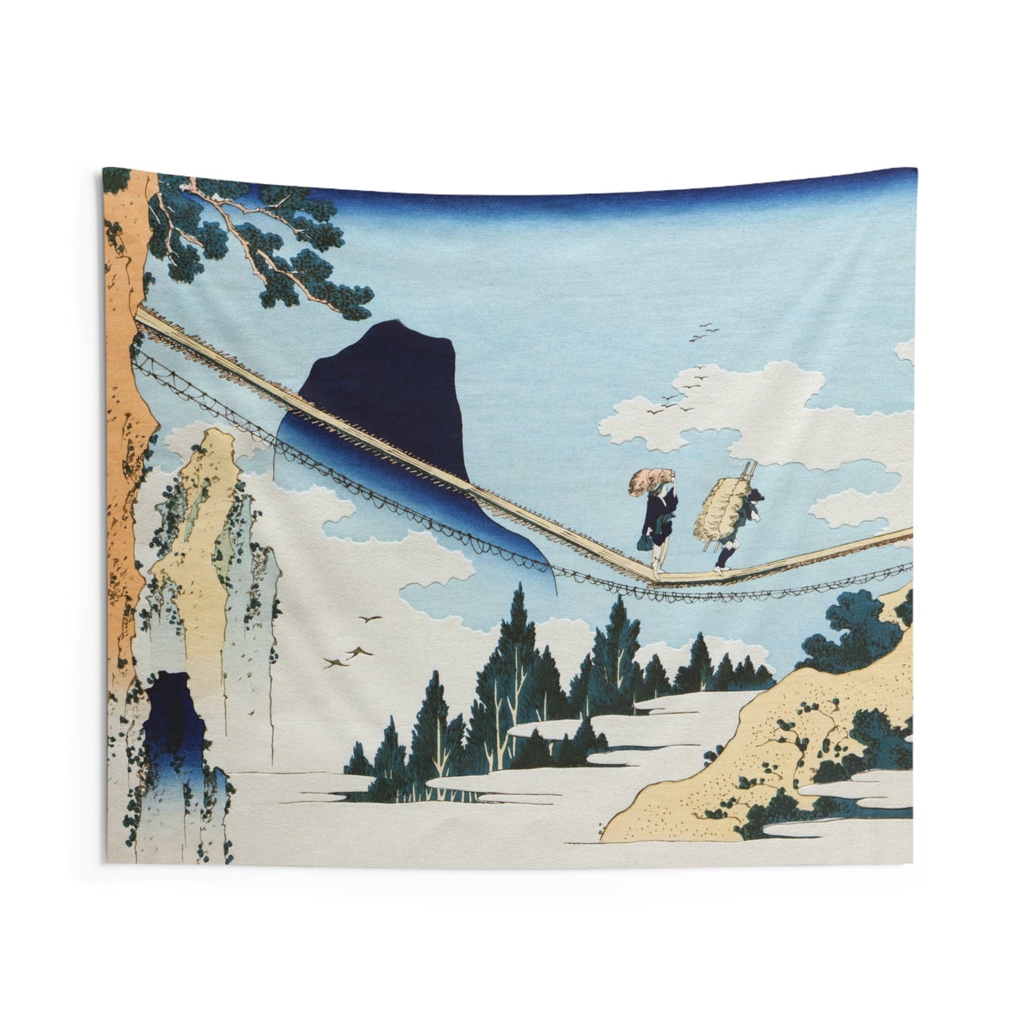 Detail of "The Suspension Bridge on the Border of Hida and Etchū Provinces" by Katsushika Hokusai -- Indoor Wall Tapestry