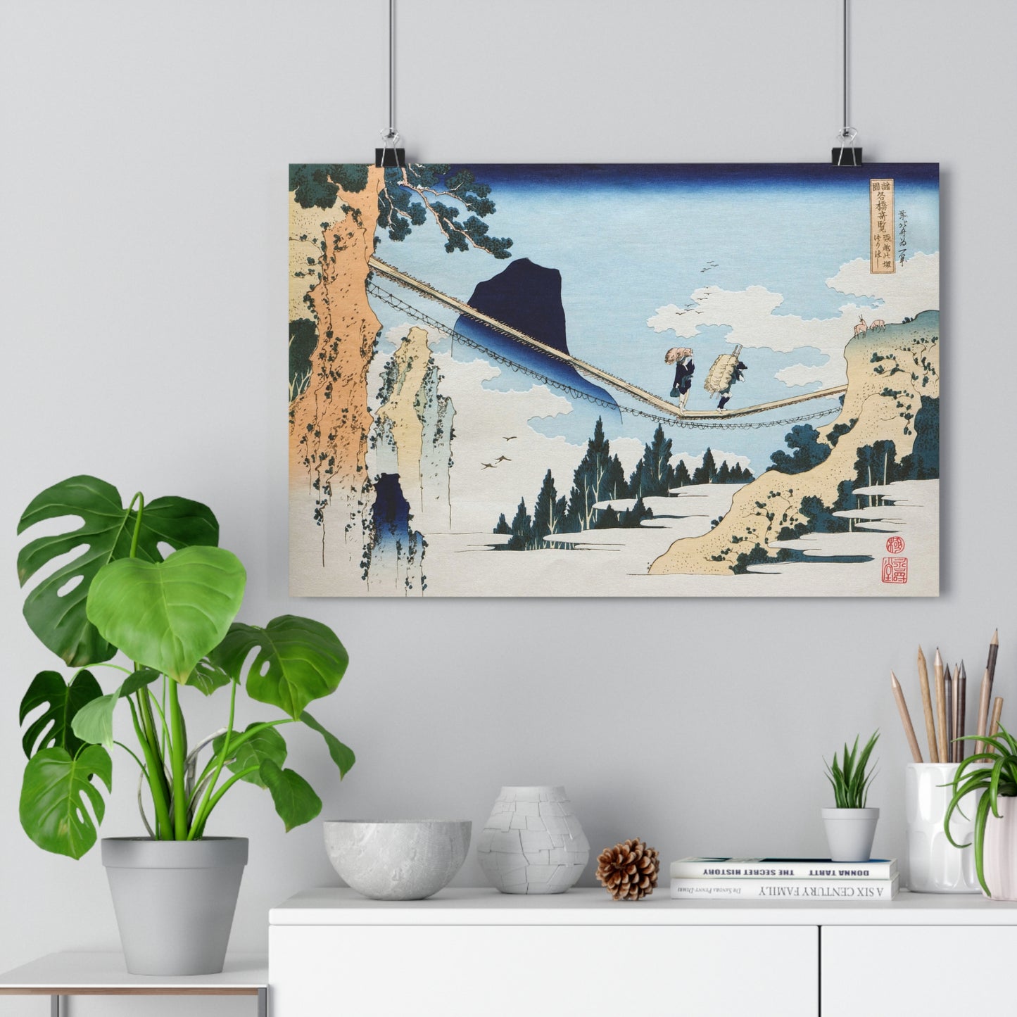 "The Suspension Bridge on the Border of Hida and Etchū Provinces" by Katsushika Hokusai -- Giclée Art Print